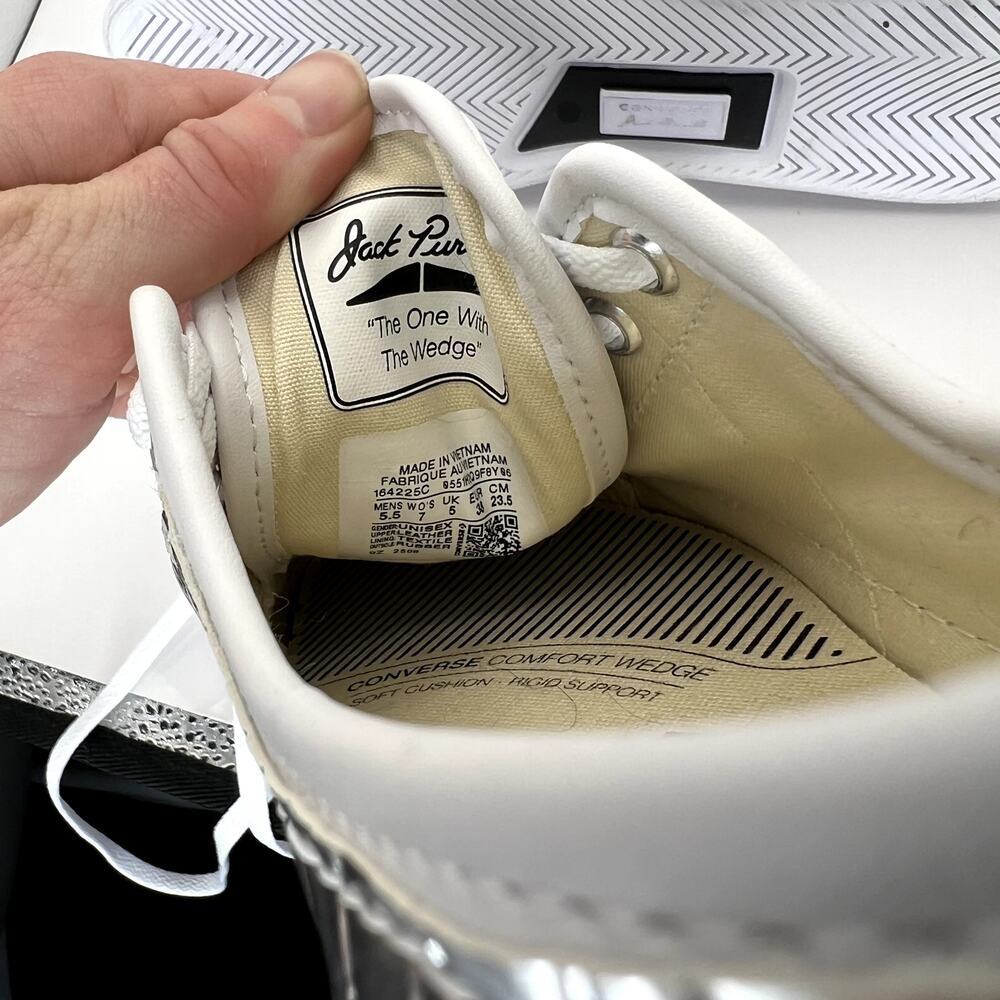 Converse X Jack Purcell Vintage RARE White Leather Croc Embossed Silver Sneakers - Picture 9 of 9